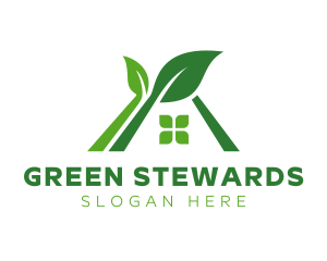 Green Natural Leaf House logo design