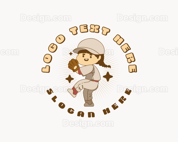 Girl Baseball Player Logo