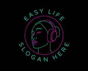 Neon Girl Disc Jockey logo design