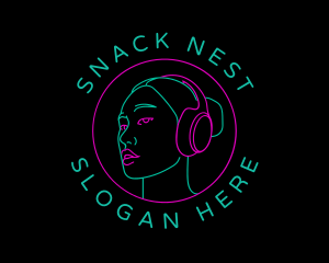 Neon Girl Disc Jockey logo design