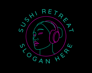 Neon Girl Disc Jockey logo design