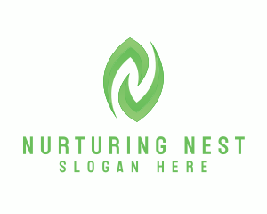 Green Leaf Letter N logo design