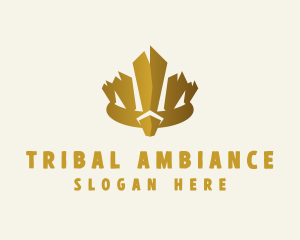 Gold Tribal Crown Headdress logo design