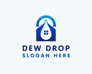 Blue House Water Drop Plumbing logo design