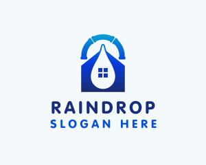 Blue House Water Drop Plumbing logo design