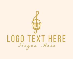 Harp - Treble Clef Harp Lyre logo design