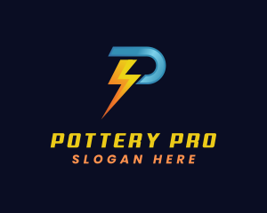 Power Electricity Lightning Letter P logo design