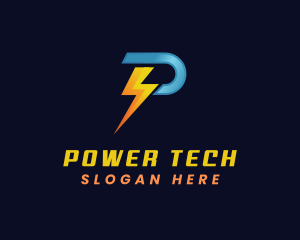 Power Electricity Lightning Letter P logo design