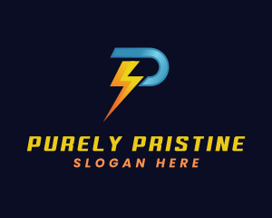 Power Electricity Lightning Letter P logo design