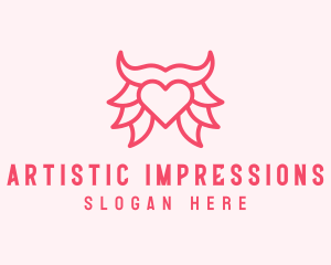 Pink Bull Heart  logo design