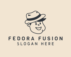 Smiling Boy Fedora Hat logo design