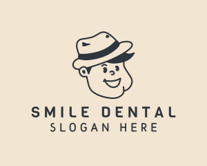 Smiling Boy Fedora Hat logo design