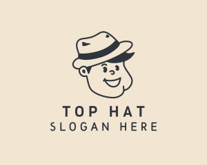 Smiling Boy Fedora Hat logo design