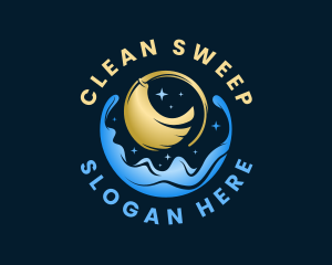 Sparkling Cleaning Broom logo design