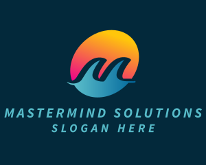 Sunset Sea Letter M logo design