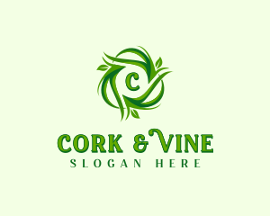 Vegan Organic Vine Leaves logo design