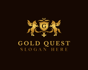 Gold Pegasus Shield logo design