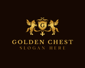 Gold Pegasus Shield logo design