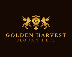 Gold Pegasus Shield logo design