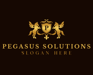 Gold Pegasus Shield logo design