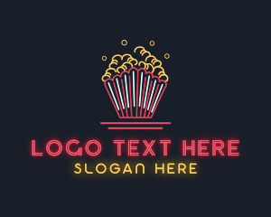 Snack Popcorn Neon Light Logo