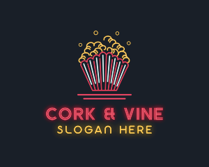 Snack Popcorn Neon Light logo design