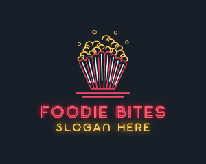 Snack Popcorn Neon Light logo design