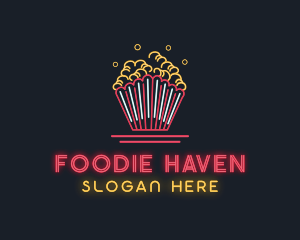 Snack Popcorn Neon Light logo design