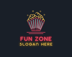 Snack Popcorn Neon Light logo design