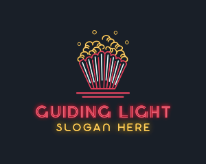 Snack Popcorn Neon Light logo design