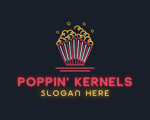 Snack Popcorn Neon Light logo design