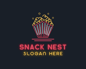 Snack Popcorn Neon Light logo design