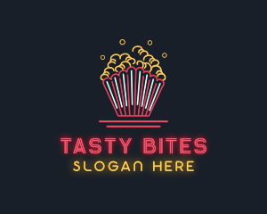 Snack Popcorn Neon Light logo design