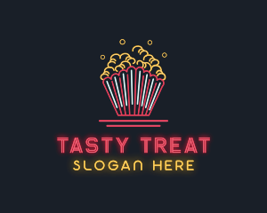 Snack Popcorn Neon Light logo design