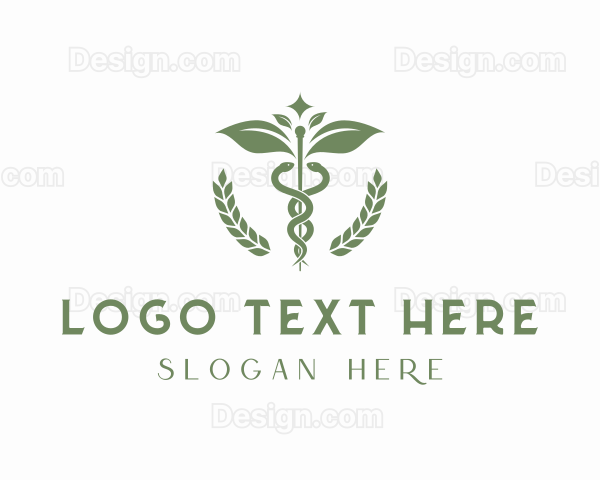 Medical Leaf Caduceus Staff Logo