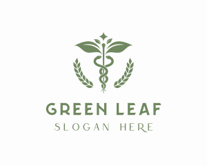 Medical Leaf Caduceus Staff logo design