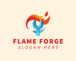 Flame Ice Wrench logo design