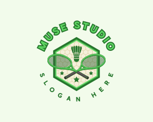 Badminton Racket Shuttlecock logo design