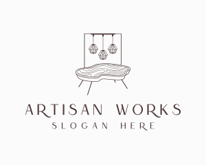 Wood Table Lighting Furniture logo design