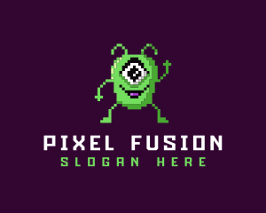 Pixelated Arcade Alien logo design