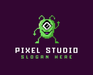 Pixelated Arcade Alien logo design