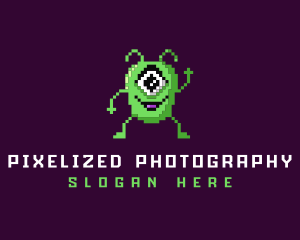 Pixelated Arcade Alien logo design