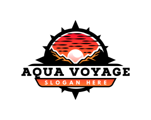 Compass Mountain Sunset Voyage logo design