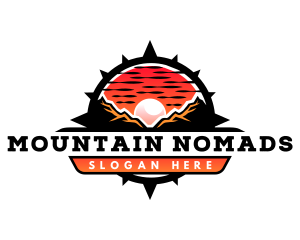 Compass Mountain Sunset Voyage logo design