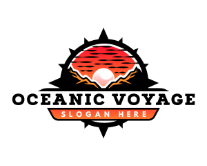 Compass Mountain Sunset Voyage logo design