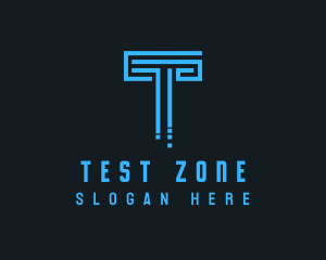 Blue Techno Pillar Letter T  logo design