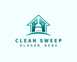 House Broom Sweep Cleaning logo design