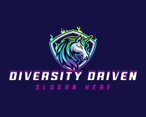 Horse Unicorn Shield logo design