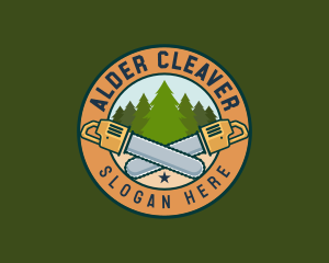 Forest Woodcutting Chainsaw  logo design