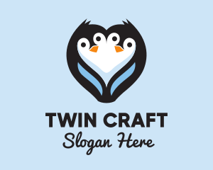 Twin Penguin Heart  logo design